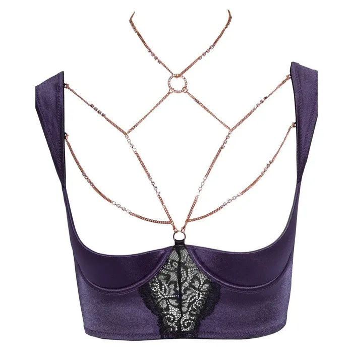Cottelli Collection Anal Abierta Fina Shelf Bra Crotchless Suspender Briefs Set