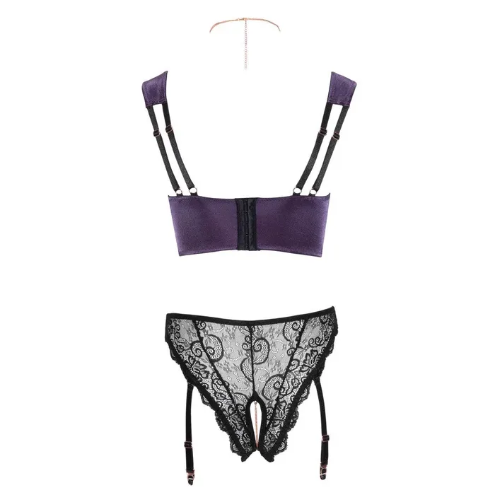 Cottelli Collection Anal Abierta Fina Shelf Bra Crotchless Suspender Briefs Set