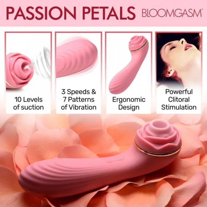 XR Brands Passion Petals 10X Silicone Suction Rose Vibrator Pink Vibrators