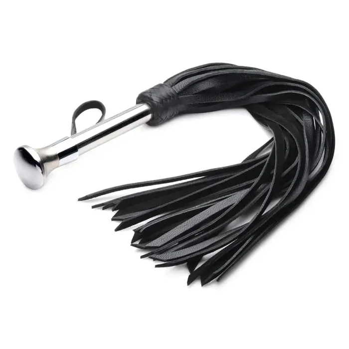 Leather Flogger With Stainless Steel Handle Strict Leather Male Sex Toys