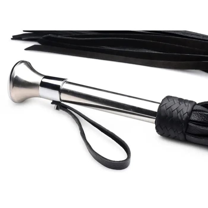 Leather Flogger With Stainless Steel Handle Strict Leather Male Sex Toys Leather Flogger With Stainless Steel Handle Strict Leather Male Sex Toys