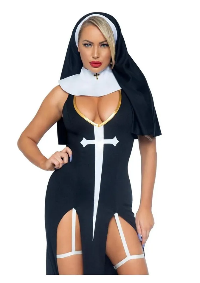 Leg Avenue Female Sex Toys Leg Avenue Sultry Sinner Dual Slit Garter Dress with Vinyl Cross Detail Vinyl Collar and Nun Habit Leg Avenue Female Sex Toys Leg Avenue Sultry Sinner Dual Slit Garter Dress with Vinyl Cross Detail Vinyl Collar and Nun Habit