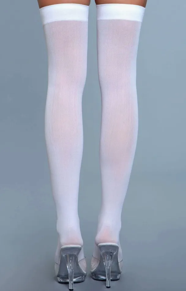 bewicked Vibrators Opaque Nylon Thigh Highs White