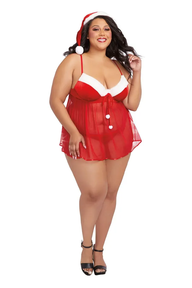 Dreamgirl Santa Babydoll Thong and Hat 1x Lipstick Red Vibrators