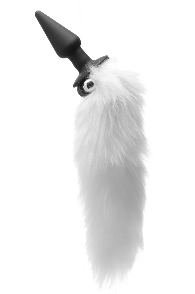 XR Brands Tailz Male Sex Toys White Fox Tail Vibrating Anal Plug
