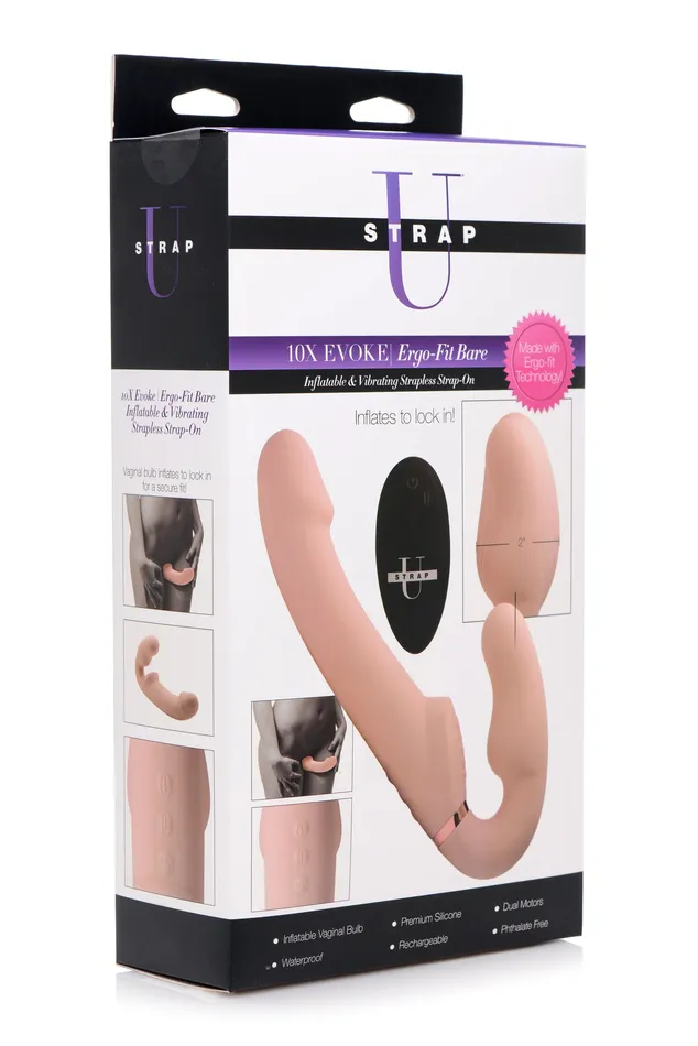 XR Brands Remote Control Inflatable Vibrating Silicone Ergo Fit Strapless StrapOn Female Sex Toys